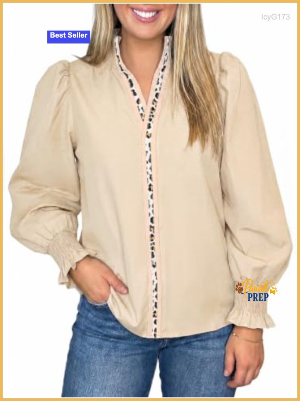 Women's Puff Sleeve V-Neck Blouse Loose Fit Flowy Tunic